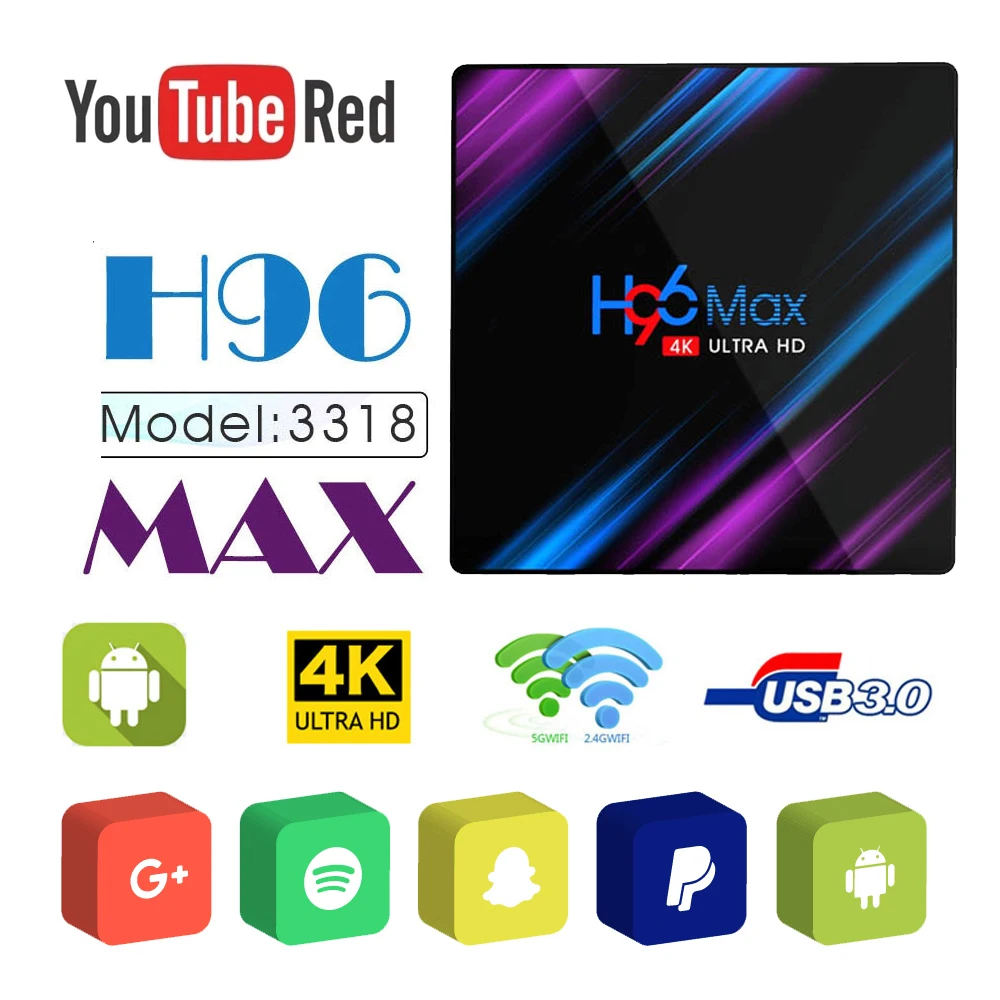 

H96 Max Android 9.0 TV Box RK3318 Quad Core 2GB+16GB 4GB+32GB Smart TV Box UHD 4K VP9 H.265 2.4G/5G Dual WiFi BT 4.0 Set-Top Box