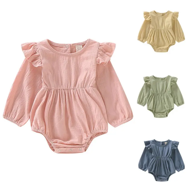 

New 4 Colors Toddler Baby Girl Solid Color Ruffle Romper Jumpsuit Outfits Autumn Clothes