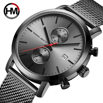 

Black Multifunction Chronograph Stainless Steel Mesh Band Waterproof Men Big Dial Top Brand Luxury Watch Men Fashion Watches
