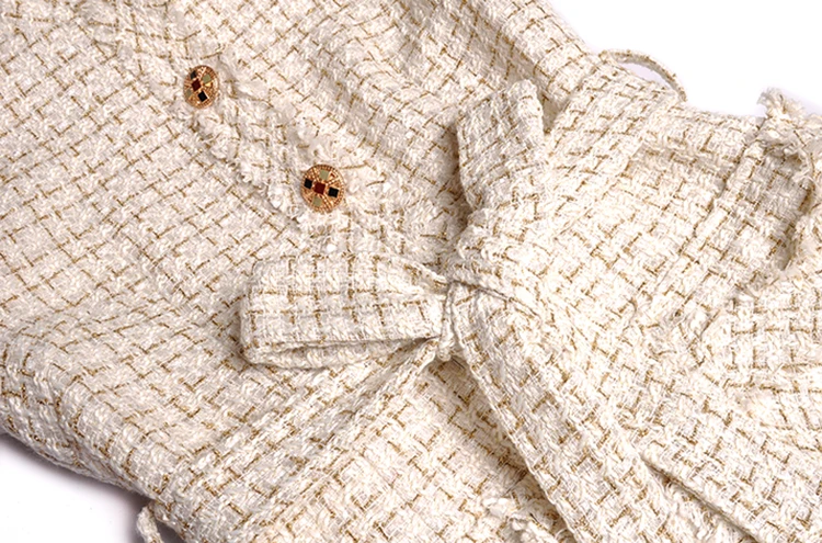 SEQINYY твидовое пальто осень зима модный дизайн женский длинный рукав в клетку золотые пуговицы Кристалл Высокое качество Длинный топ
