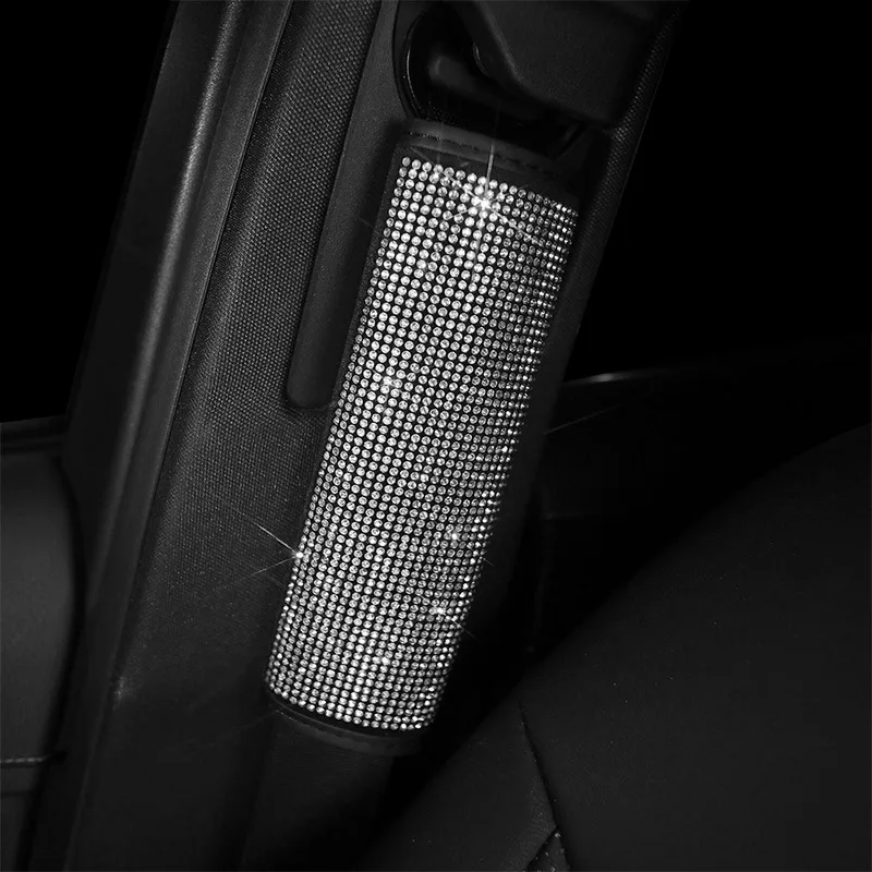 Bling Rhinestone Crystal Universal Car Seat Belt Pads Cover Soft Comfort Plush Shoulder Strap Harness Pad for Car Bag 2 Pack