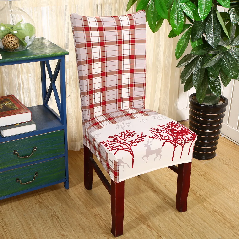 Christmas Decor Dining Room Chair Cover Removable Washable Stretch Seat Cover Universal Size Chair Covers Seat Slipcovers