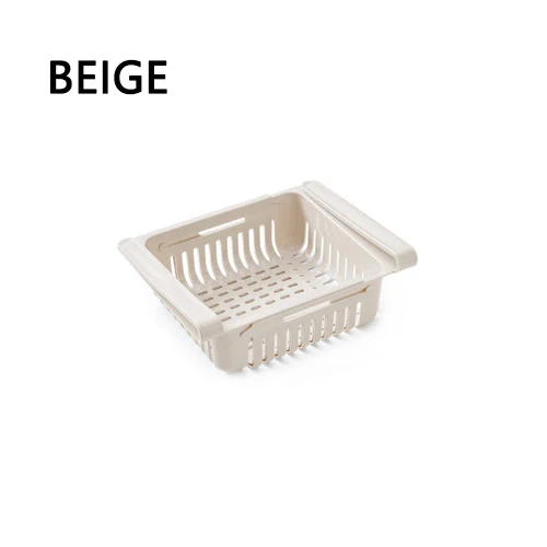 B-BEIGE ABS слайд стеллаж для хранения Организатор регулируемая полка для холодильника держатель столовых приборов компактный застегивающийся вакуумный фрукт закуска Кухня стеллаж для выставки товаров шел - Цвет: B-BEIGE