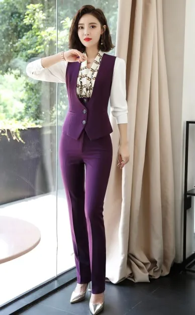 Purple est and pants Naviu, новая мода, высокое качество, верхняя одежда, жилет для офиса, для девушек, формальный жилет, рабочая одежда - Цвет: Purple est and pants