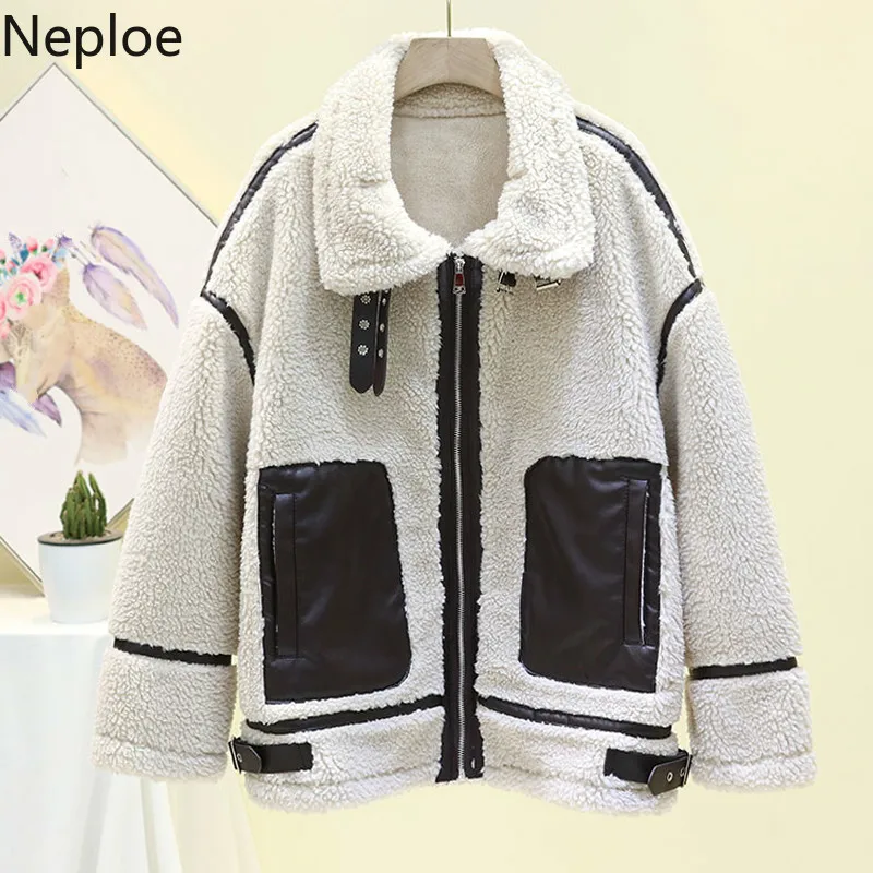Neploe/пальто из искусственного меха ягненка женская куртка с отложным карманом толстые меховые кожаные куртки зима на молнии мотоциклетная одежда 55106