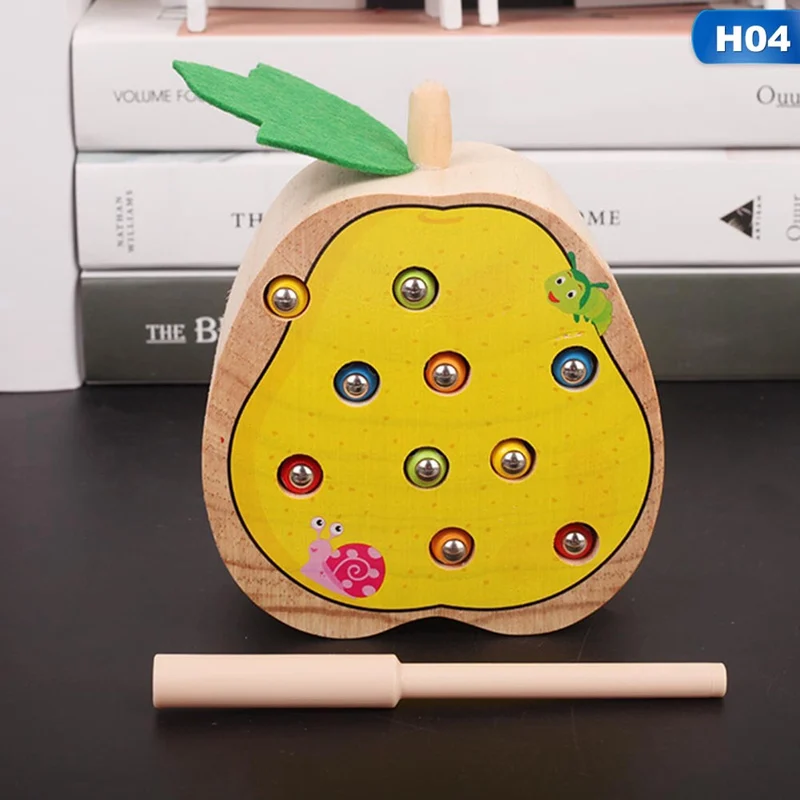 3D деревянные игрушки гусеница съедает яблоко дети ловят червей соответствующие парные игры ранняя образовательная Интерактивная математическая игрушка - Цвет: 4