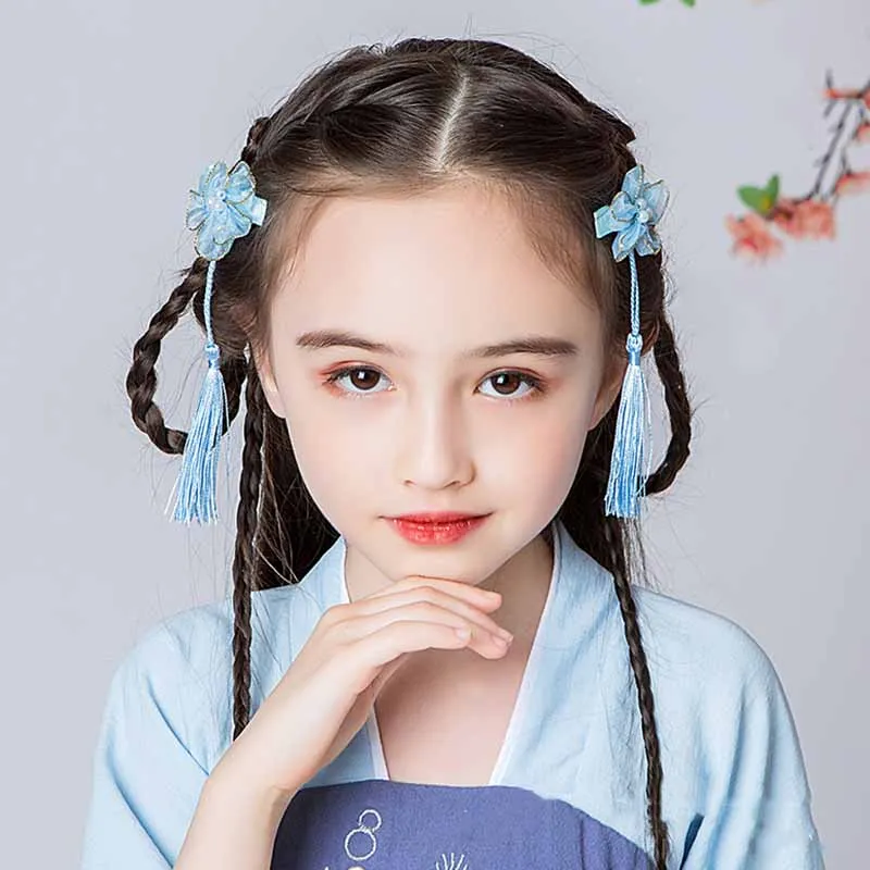 Children's hanfu step shake tassel super fairy hairpin hair accessories Chinese style costume flower girl retro jewelry