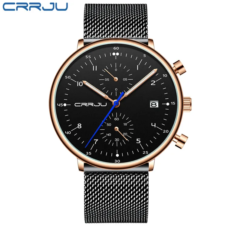 rose black Топ бренд crrju Роскошные Мужские Бизнес часы модные кварцевые мужские водонепроницаемые часы спортивные мужские наручные часы Relogio Masculino - Цвет: rose black