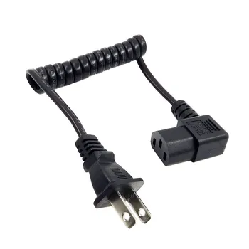 

US 2 Prong Retractable Power Cord, US NEMA 1-15P To Right Angeled IEC60320 C13 Ultra Short Extension Lead Cable 10A