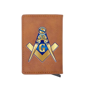 

Classic Vintage Masonic Logo Printing RFID Blocking Men's Credit Card Holder Leather Bank Card Wallet Case Protection Purse