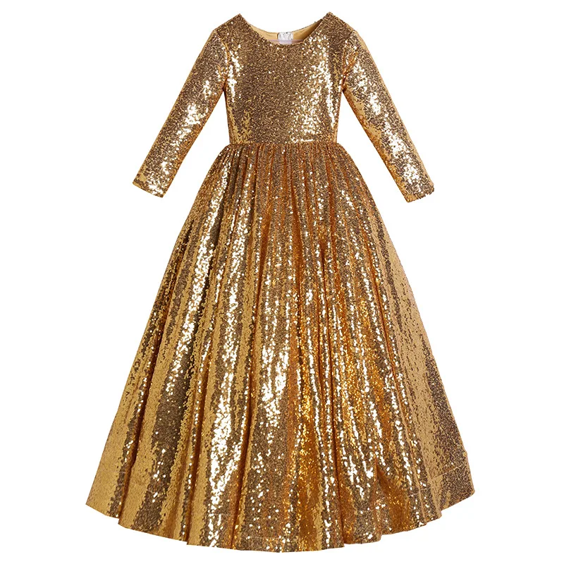 Платье для первого причастия для девочек, vestidos de fiesta de noche, украшенное золотыми блестками, вечерние бальные платья принцессы, одежда для девочек на свадьбу