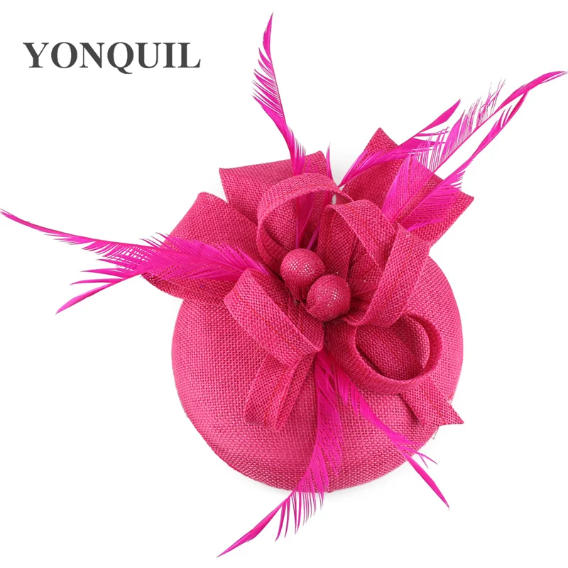 Imitation sinamay formal dress event navy fascinator women hat elegant ladies cocktail chuch fedora hat bride wedding headpiece