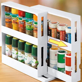 

Kitchen Spice Organizer Rack Multi-Function Rotating Storage Shelf Slide Kitchen Cabinet Cupboard Organizer Kitchen Storage Rac*