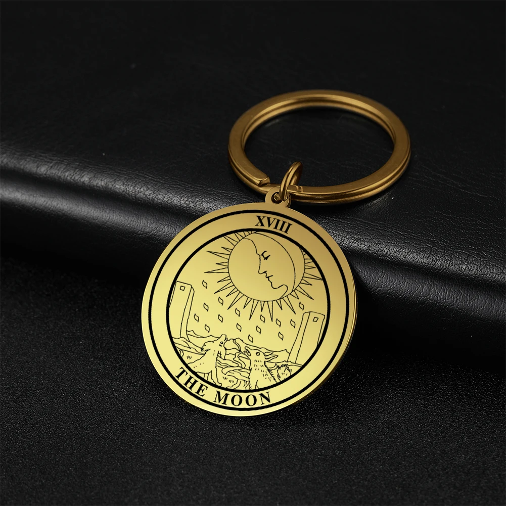 Dawapara-타로 주얼리 타로 카드 코인 펜던트 키 체인, 점성술 신비 부적 스테인레스 스틸 열쇠 고리-Freehip.co.kr