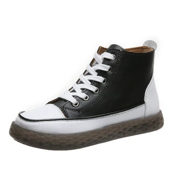 

New Black High-top sneakers Women Lace-Up Fashion Flat shoes Woman casual Round toe spring autumn shoes New 2020 Sewing