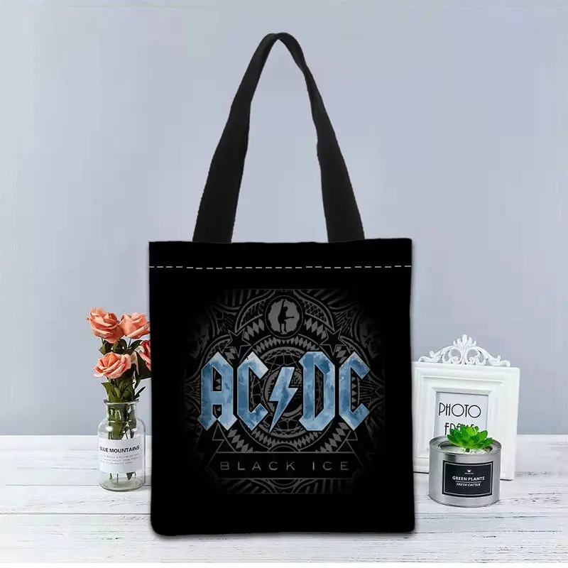 

New Custom ACDC printed Handbag canvas tote bags shopping travel Casual Useful Shoulder Bag women bag