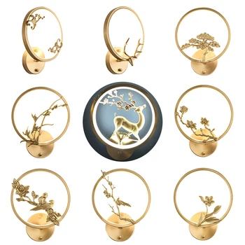 

New Copper Bedside Lamp Hotel Tea Room Bedroom Modern Chinese-Style Zen Background Wall Sika Deer Head Wall Lamp