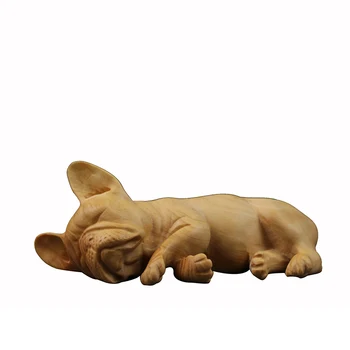 

French Sales Cute Bulldog Statues Figurines Animal Carving Dog Art Sculpture Wood Art&Craft Home Decoration Accessories R543