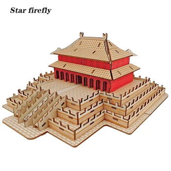

Chinese traditional building block bricks hexagonal pavilion coffee house quadrangle palace wooden blocks toys for gifts