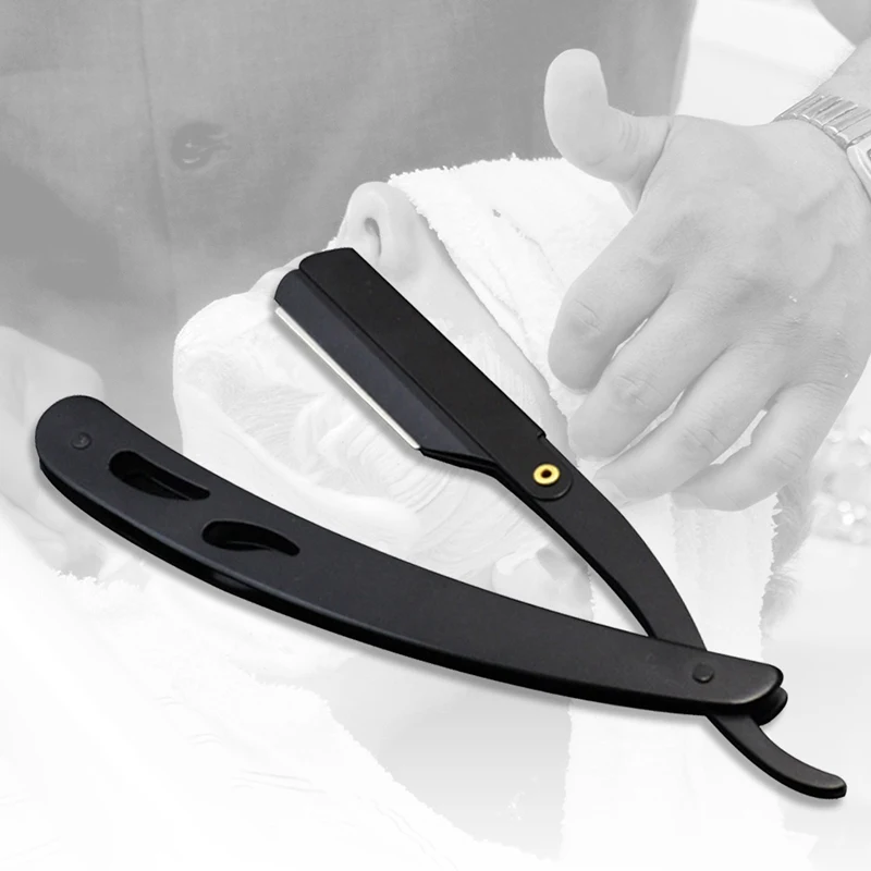 Single Copper Handle Razor Barber Tools Hair Razor and Blades Antique Black Folding Shaving Knife