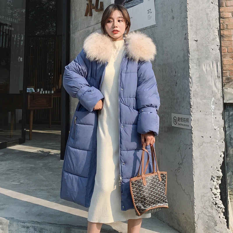 x-long women's down jacket hooded thick parkas female winter 2020 plus size with fur collar solid loose casual women coats | Женская