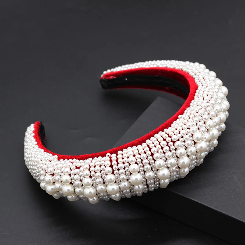 New Baroque Sponge Exaggerated Pearl Hand Sewn Headband Exaggerated personality dance party catwalk headband 647