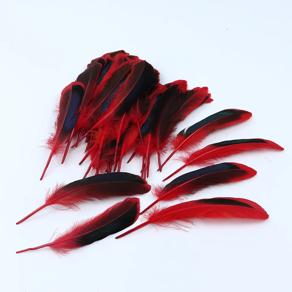 1 red duck feather 2