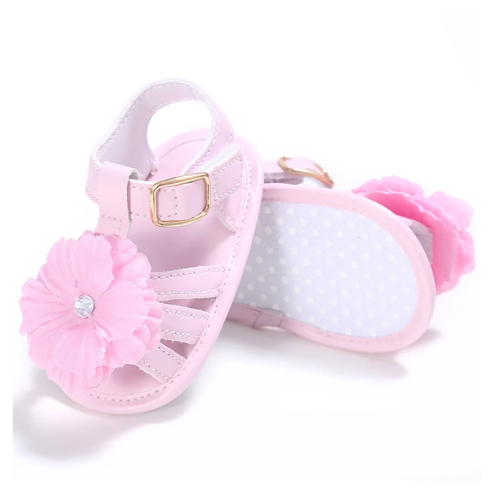 Cute PU Leather Metal Button Flower Baby Toddler Sandals Newborn Buckle Strap Baby Girls Anti-slip on Shoes Soft Soled  Kids