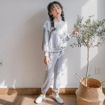 

Girls Autumn Lace Casual Clothing Set Baby Girls Doll Collar Sweatshirt and Pants Two Piece Set Kids Sport Clothing Set, #8088