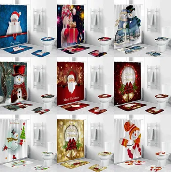 

Home Christmas pattern printing toilet set curtain shower Curtain Bathroom Anti-slip Rug Toilet Cover Mat Set шторка для ванной