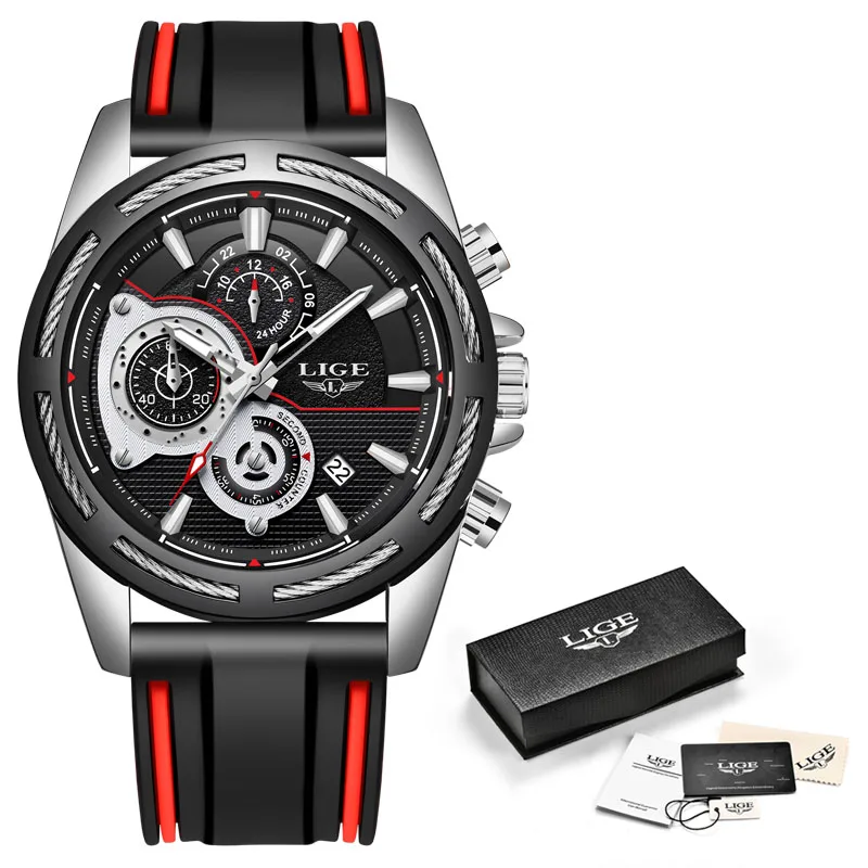 Silver black LIGE новые мужские часы Топ люксовый бренд мужские уникальные спортивные часы мужские кварцевые часы с датой водонепроницаемые наручные часы Relogio Masculino - Цвет: Silver black