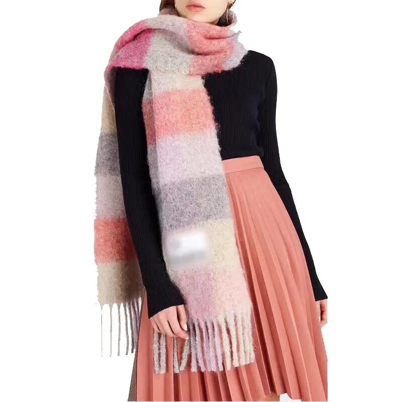 AC Повседневный широкий клетчатый зимний шарф, зимний модный брендовый дизайнерский цветной шарф, осенняя и зимняя длинная шаль