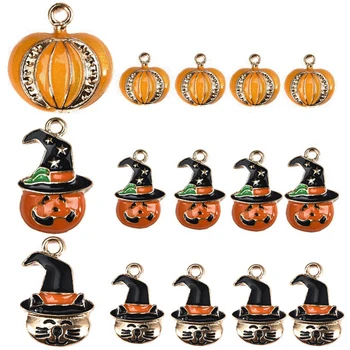 

15pcs Mixed Alloy Halloween Charms Enamel Pumpkin Cat Hat Pendant for Bracelet Necklace Earrings DIY Jewelry Making Accessories