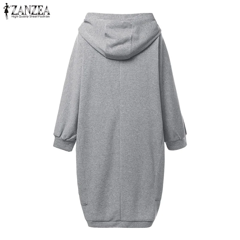 ZANZEA Autumn Women Sweatshirt Casual Solid Hoodie Coats Big Pockets Long Sleeve Hoody Sweatshirts Zip Up Outwear Plus Size