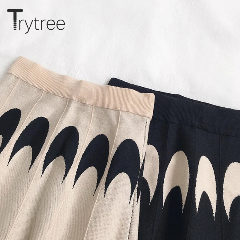 Trytree осень зима женская повседневная юбка геометрический эластичный пояс трикотажная юбка А-силуэт до середины икры модная офисная Женская юбка