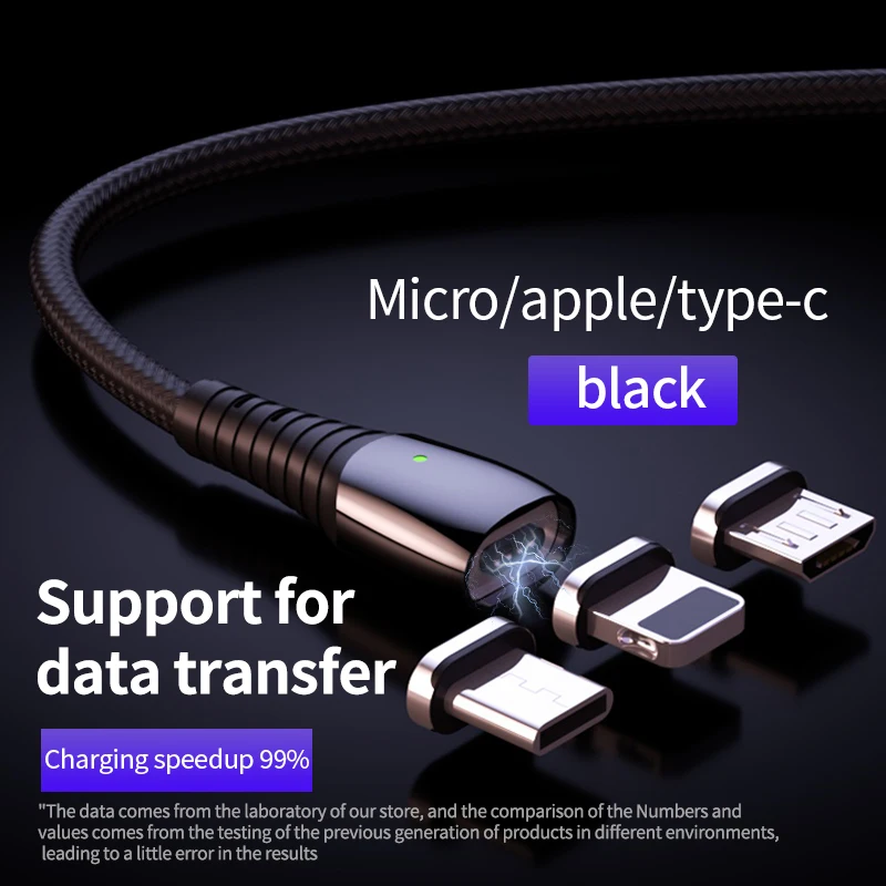 Магнитный usb-кабель Meide 2 м для iPhone XS samsung, зарядное устройство Micro USB type C, быстрая зарядка Micro usb type-C - Цвет: 3 in 1 Black