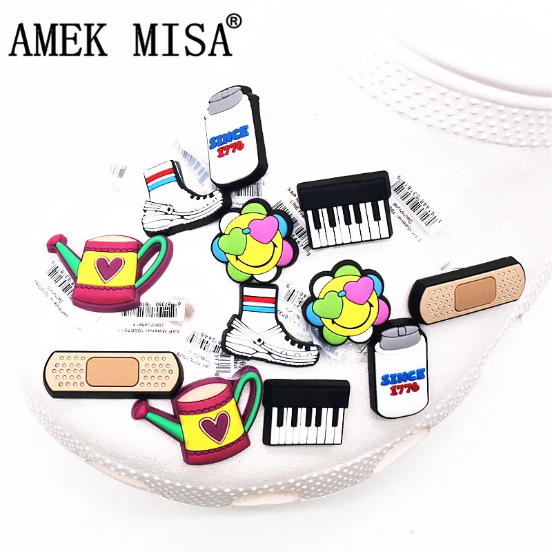 

Original 1pcs Piano PVC Shoe Charms Accessories NEW Band Aid Heart flower Kettle Bottle Sandals JIBZ fit Croc Charms Kids Gifts