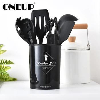

ONEUP Silicone Cutlery Storage Bucket Set Of 11 Non-stick Pan Spoon Spatula Brush Kitchen Tools Multifunctional Kitchen Utensils