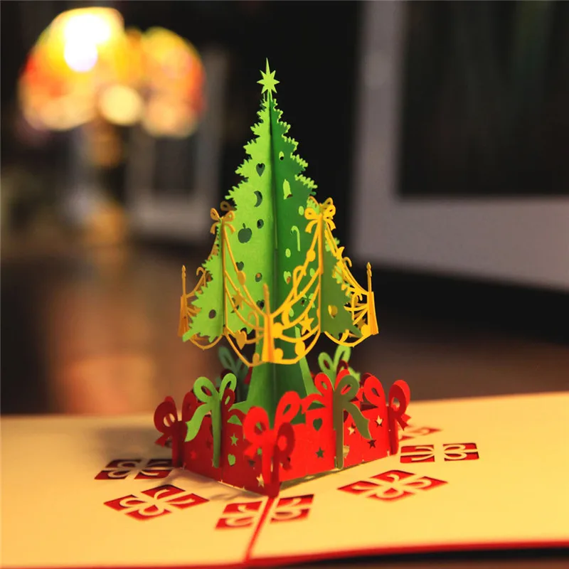 10 шт 15*15 см 3D Рождественская x-mas елка лазерная резка всплывающая Рождественская открытка поздравительная открытка Подарочная карта