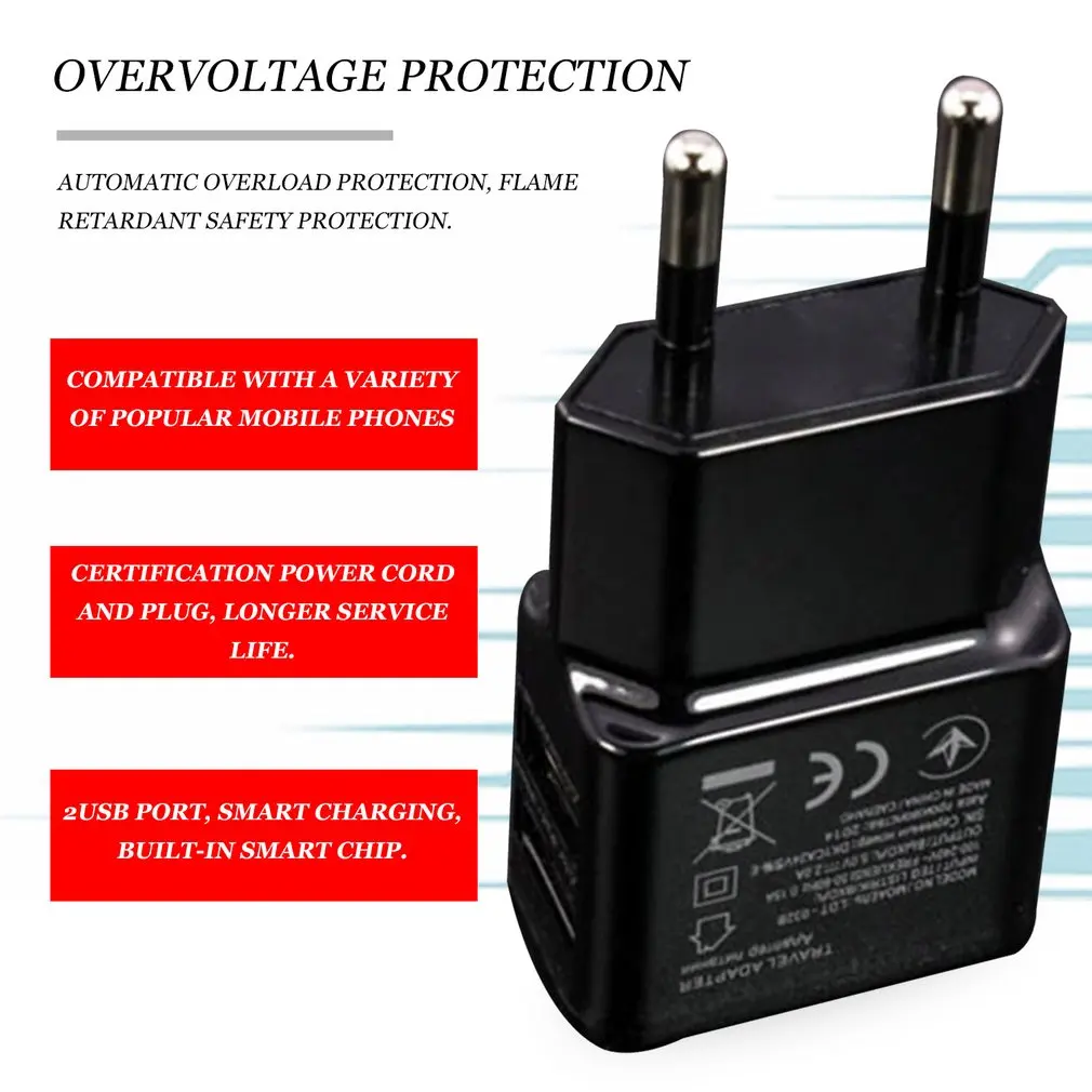 1А двойной usb-разъем, питание от сети usb зарядное устройство электрическая розетка ЕС адаптер пробки Smart plug с соответствующим зарядным устройством адаптер для смартфона