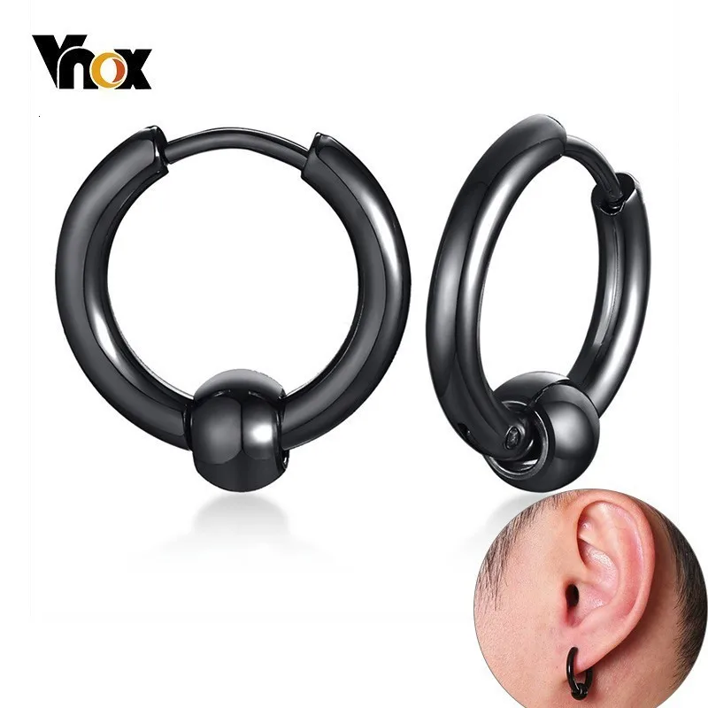 Серьги кольца из нержавеющей стали Vnox классические простые круглые бусинки