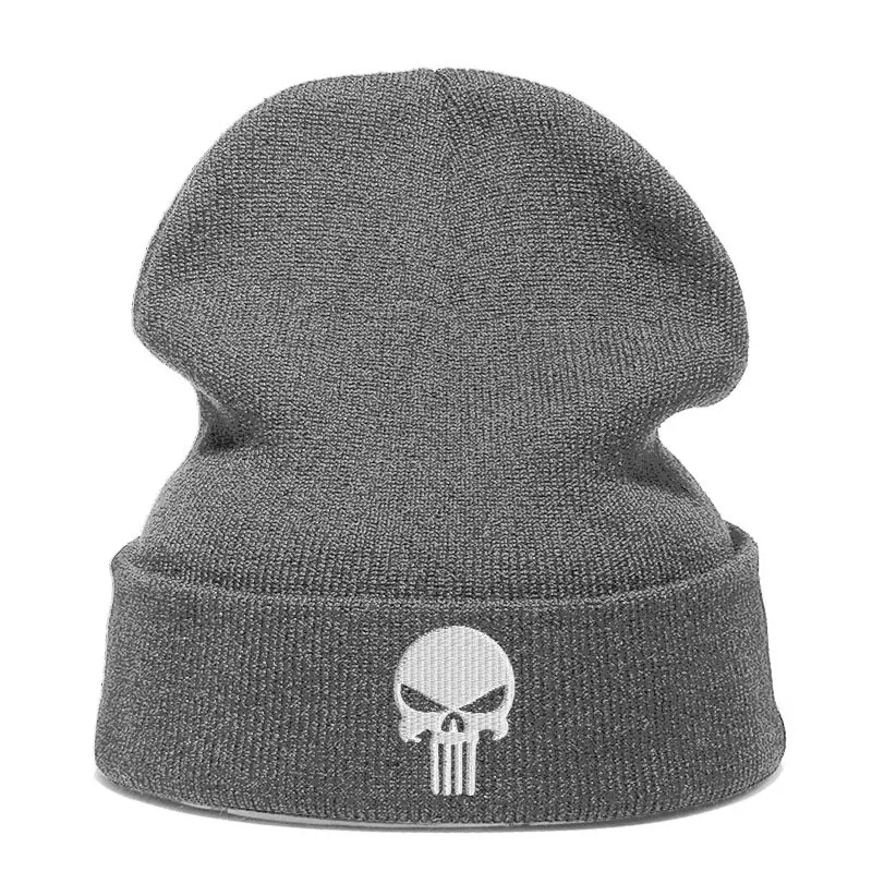 Шапка Skullie, шапка, смутная зима, вышивка, крутой панк, для мужчин, женщин, мальчиков, девочек, подростков, уличный танец, череп, Скелтон, черный, белый, розовый - Цвет: grey White