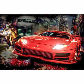 

5D DIY Diamond Painting Red Car Scenery Full Square/Round Diamond Painting Rhinestone Cross Stitch Crystal Wall Painting Gift