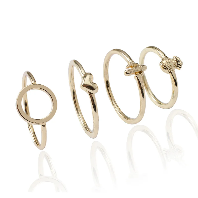 Sindlan 11PCs Simple Thin Rings Gold Geometric Cactus Heart Pineapple Rings for Women Fashion Finger Ring Jewelry Party Gift