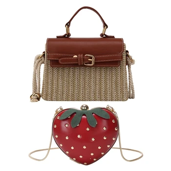 

2 Pcs Women Crossbody Bag Ladies Small Purses Handbags Travel Messenger Bags, Brown & Wine Red