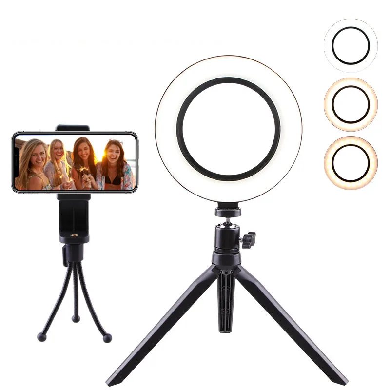 

mini Photographic Lighting Dimmable LED Ring Light Photo Studio Phone Ring Lamp Photography For Youtube Makeup Selfie & Tripod