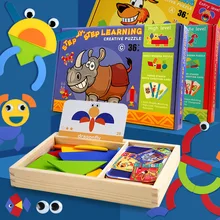 Puzzle en bois Montessori pour enfants, jouets éducatifs précoces, géométriques amusants, animaux, dessin animé créatif, jouets d'éveil