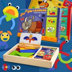 Crianças de madeira montessori educação precoce diversão geométrica criativa dos desenhos animados animal quebra cabeça pensando iluminação brinquedos