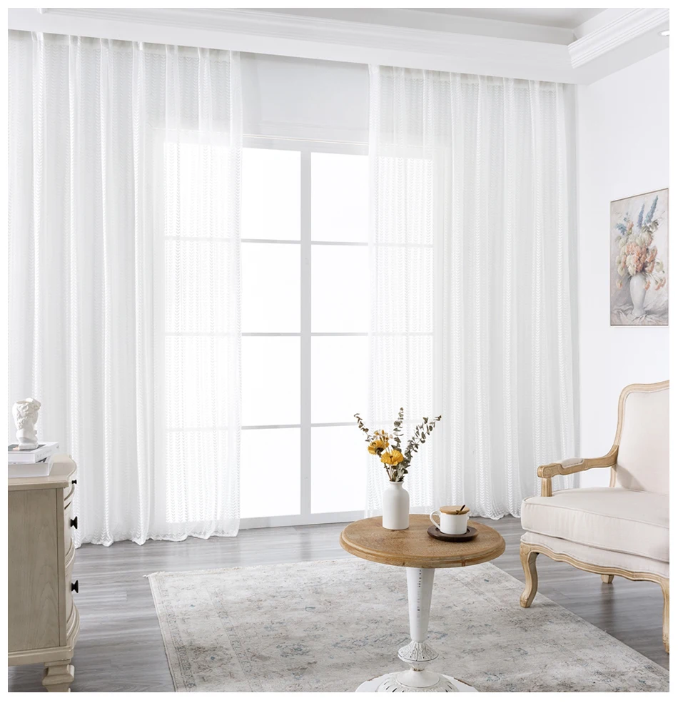 BILEEHOME Nordic Luxury Plain Curtains Living Room Bedroom Thickened Transparent Fishbone Curtain Balcony Window Screen Drapes