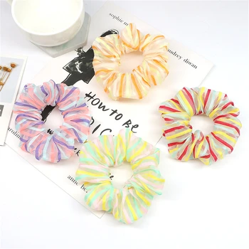 

1pc Fashion Colorful Elastic Hair Bands Stripe Hair Scrunchie For Women Girls Headwear Ponytail Holder Korean Style Hair Rope